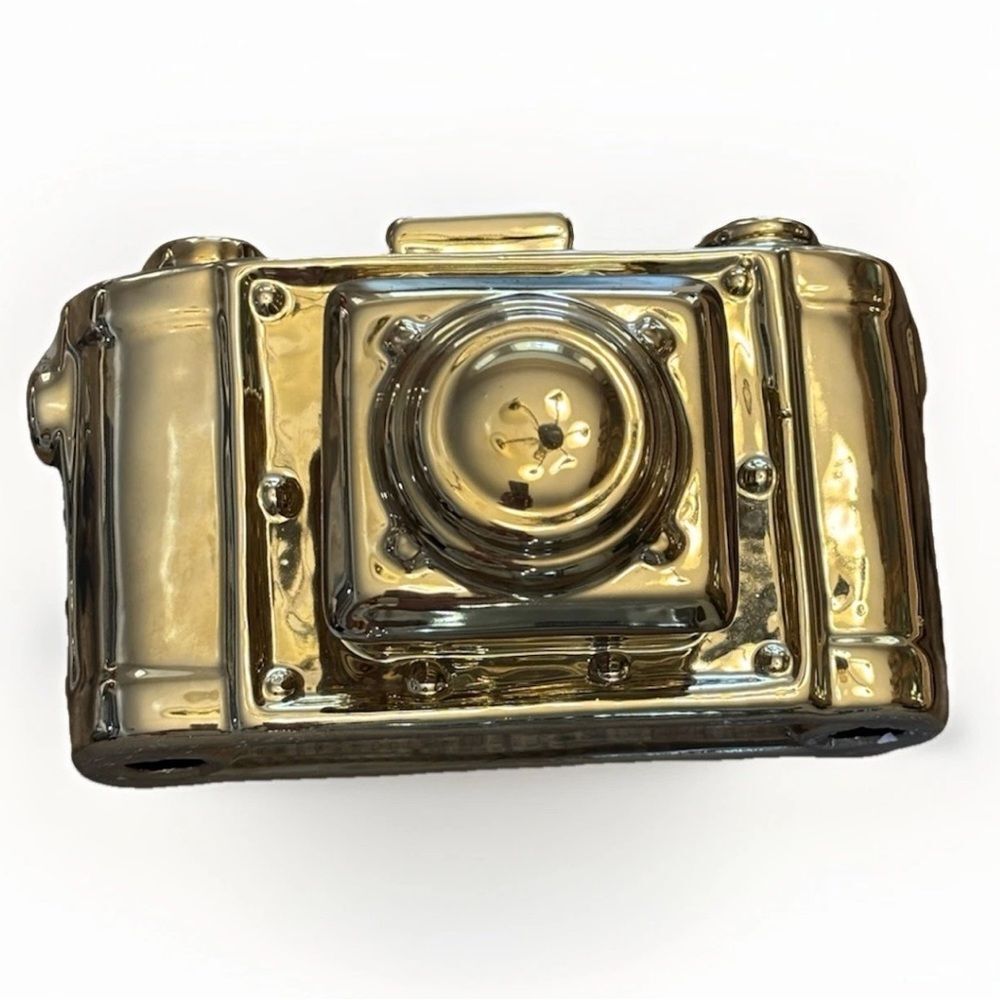 Glossy GOLD TONE CERAMIC VINTAGE FILM PHOTO CAMERA DECOR Retro Collectible